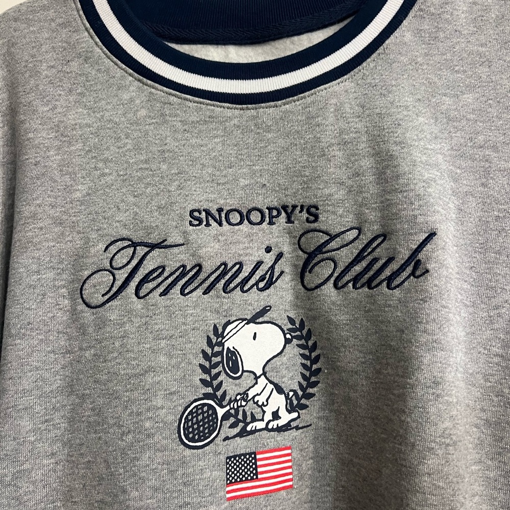 Peanuts Navy and White Striped Collar Overaized Sweatshirt